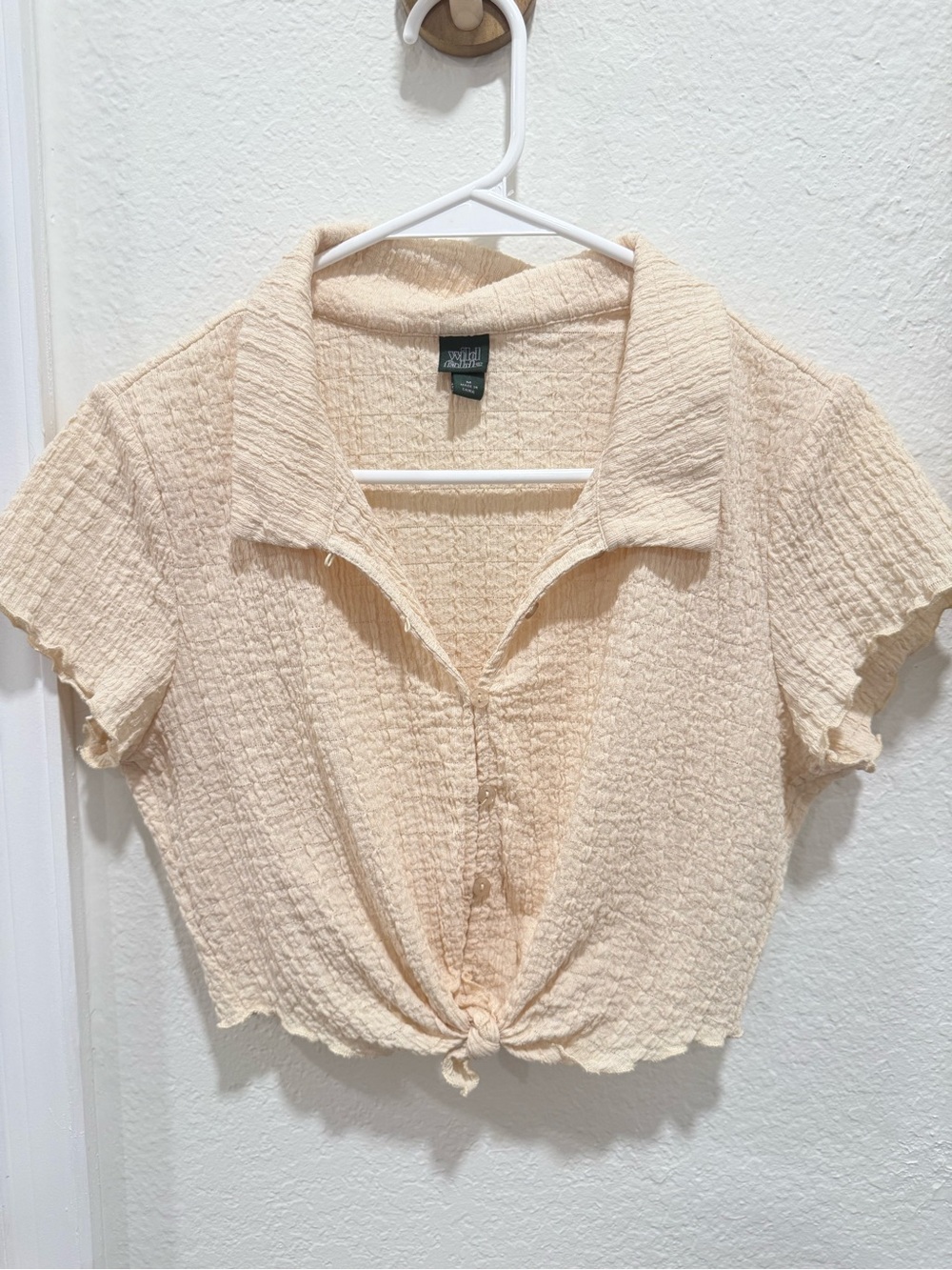wild fable Cream Crinkle Tie-Front Crop Button Shirt